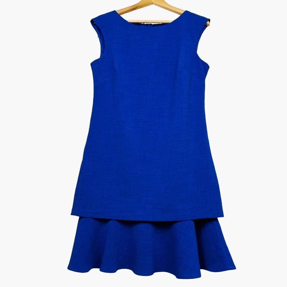 Eliza J Blue Ruffle Trim Layered Midi Dress
